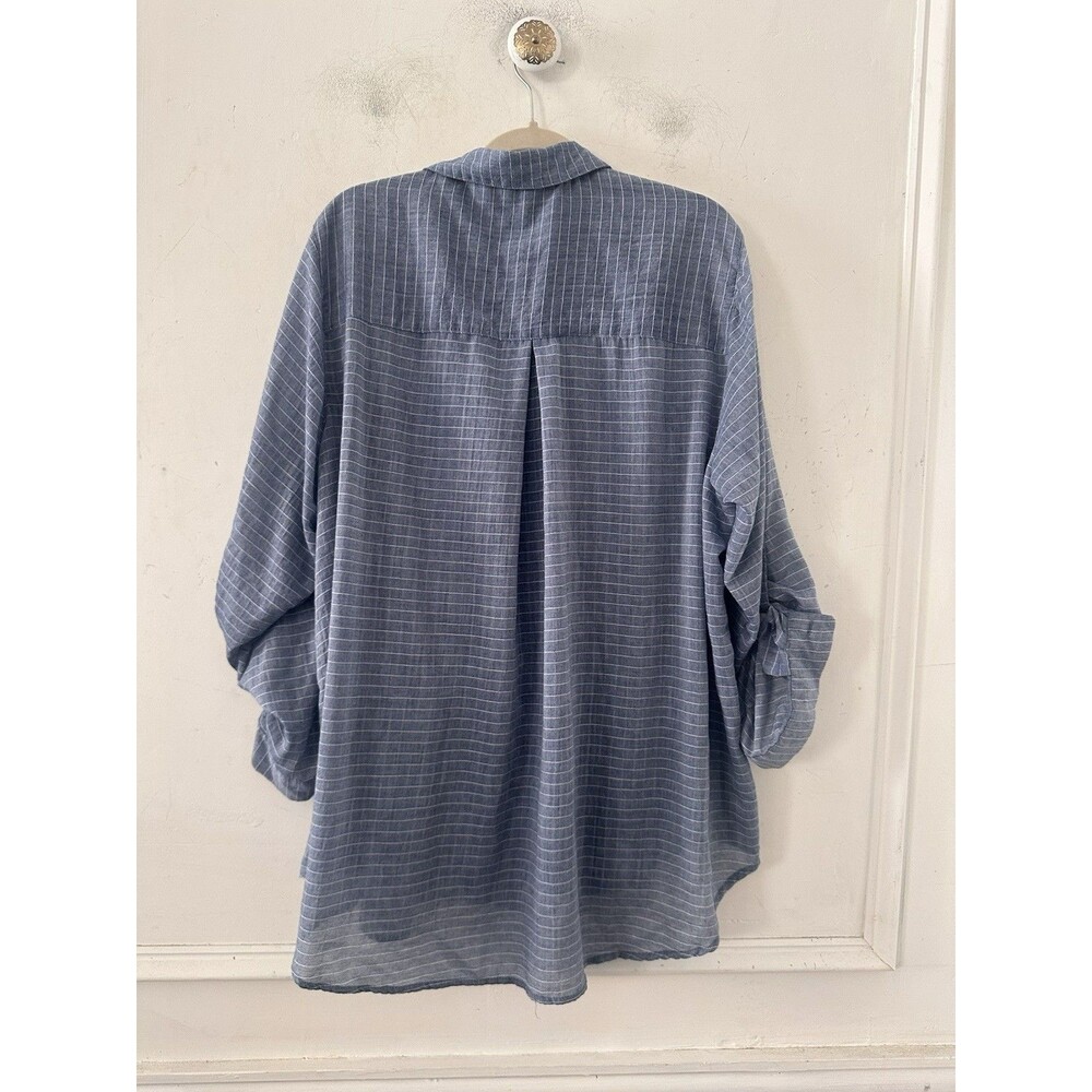 Jane+Delancey Shirt Tunic Womens 1X Blue Stripe Roll Tab Sleeve Pleated Nautical - Picture 11 of 11